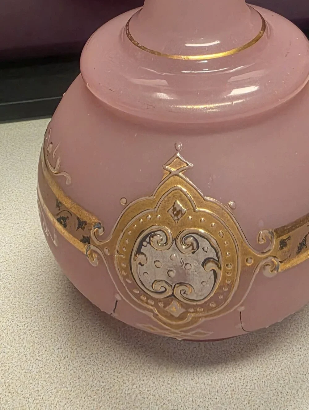 Antique Pink Opaline Glass Decanter. Genie Bottle